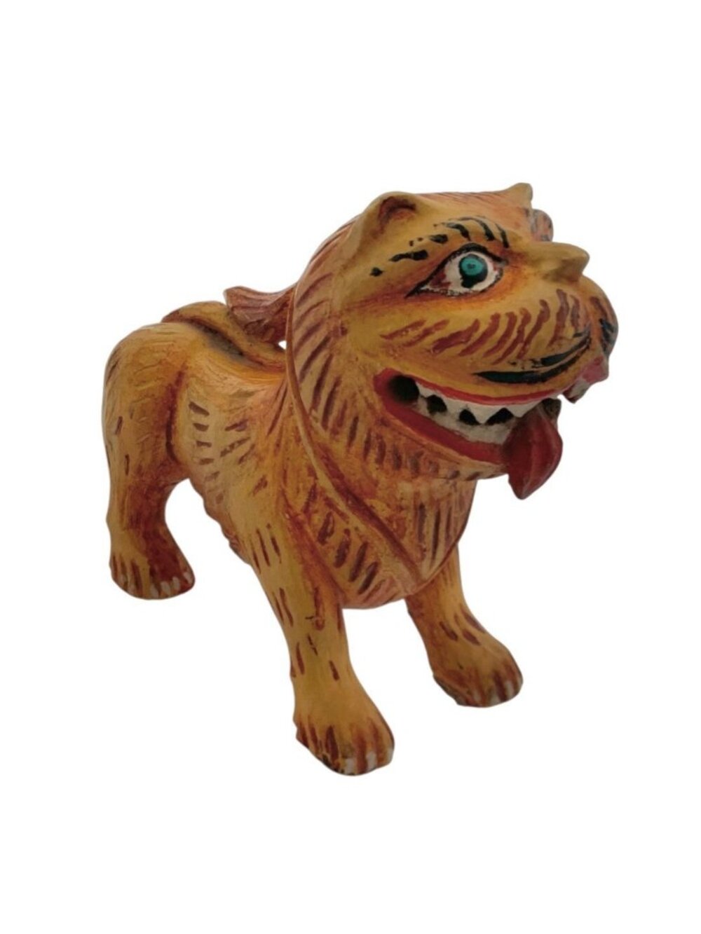 Foo Fu Dog Statue Guardian Lion Carved Wood Sculpture Vintage Oriental Decor
